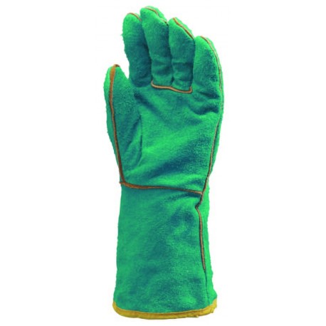 Gants soudeur tout croute vach. verte doublé molleton, m.15 cm