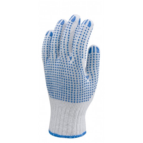 Gants polyester/coton tricoté avec picots bleus sur les 2 faces