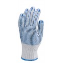 Gants polyester/coton tricoté avec picots bleus sur les 2 faces