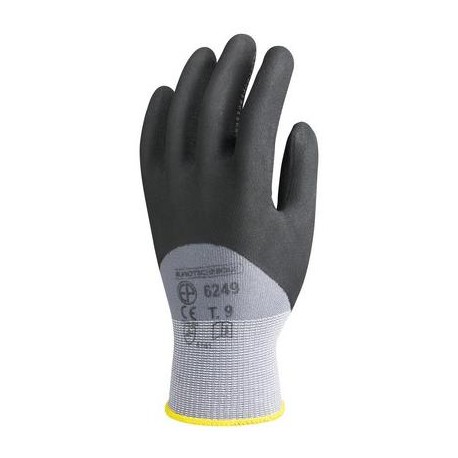 Gants polyamide gris paume enduit polyurethane noir picots nitrile noirs T 10
